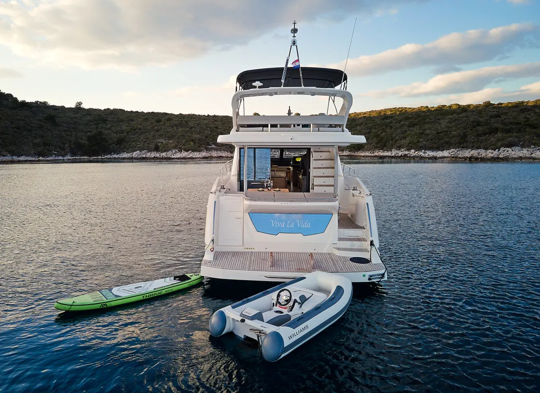 Exterior view of Viva La Vida, a Absolute 50 Fly motor yacht at Podstrana - Miljevac, Croatia