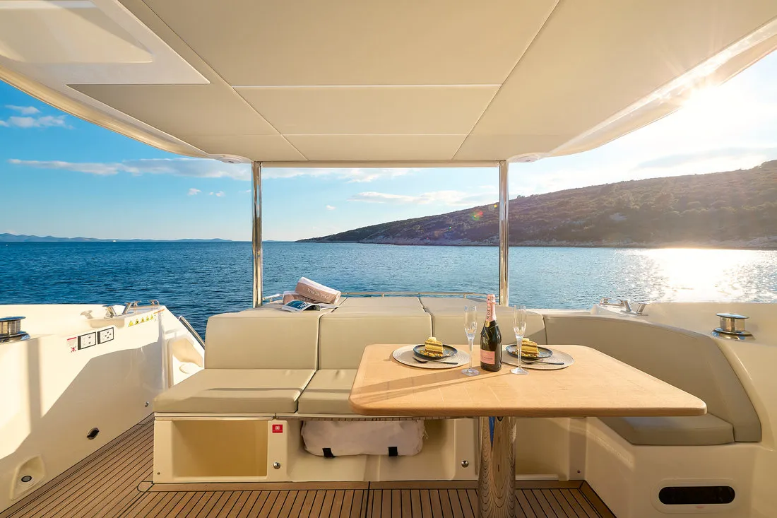 Deck of Viva La Vida, a Absolute 50 Fly motor yacht at Podstrana - Miljevac, Croatia