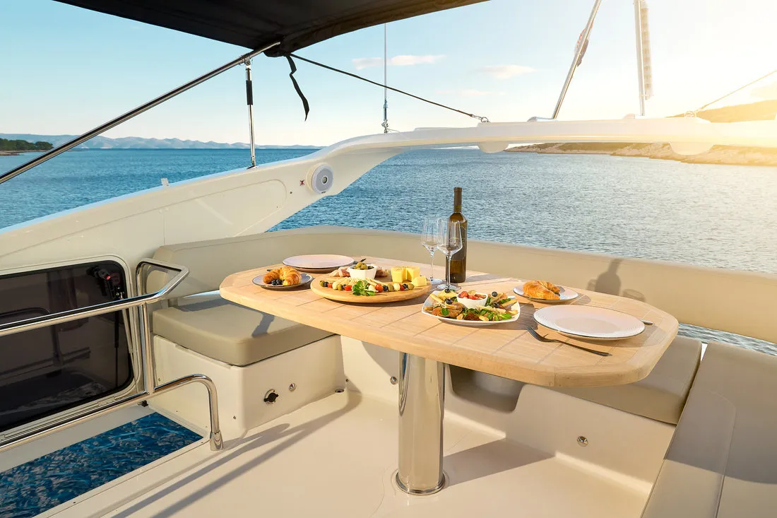 Deck of Viva La Vida, a Absolute 50 Fly motor yacht at Podstrana - Miljevac, Croatia