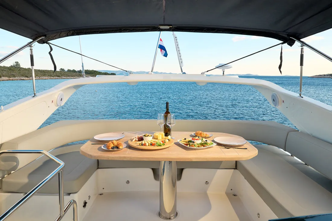 Deck of Viva La Vida, a Absolute 50 Fly motor yacht at Podstrana - Miljevac, Croatia