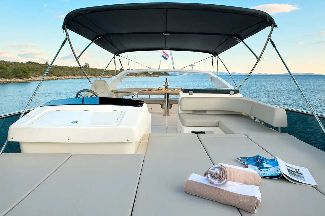 Deck of Viva La Vida, a Absolute 50 Fly motor yacht at Podstrana - Miljevac, Croatia