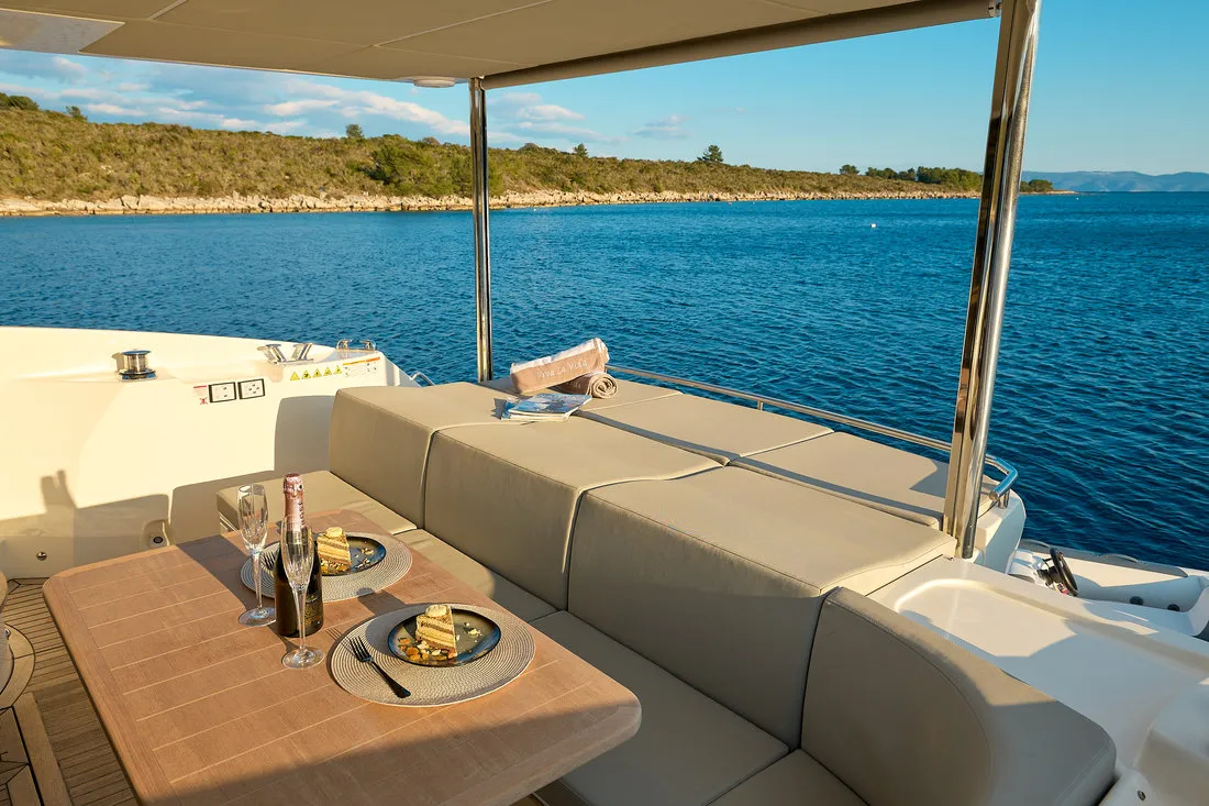 Deck of Viva La Vida, a Absolute 50 Fly motor yacht at Podstrana - Miljevac, Croatia