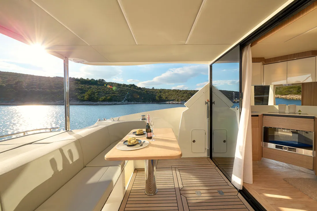 Deck of Viva La Vida, a Absolute 50 Fly motor yacht at Podstrana - Miljevac, Croatia