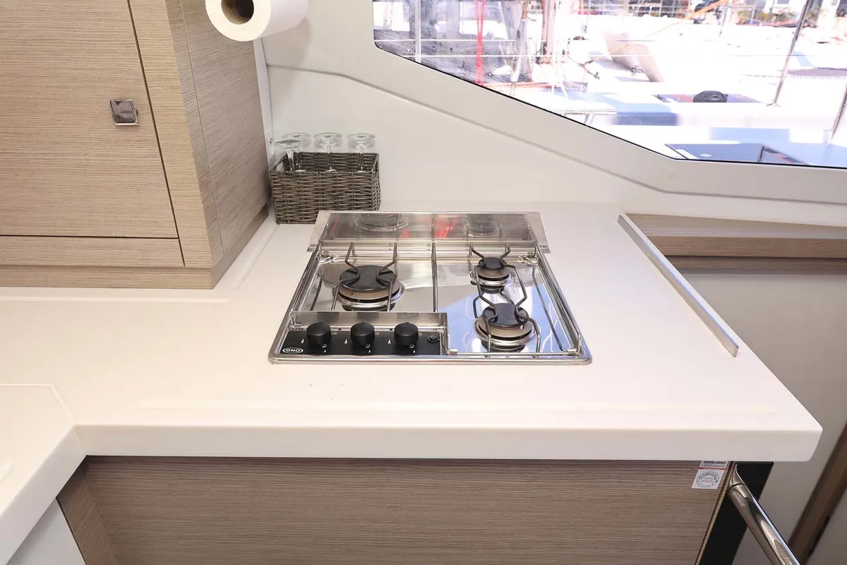 Galley of Canopus, a Fountaine Pajot Lucia 40 catamaran at Murter, Croatia