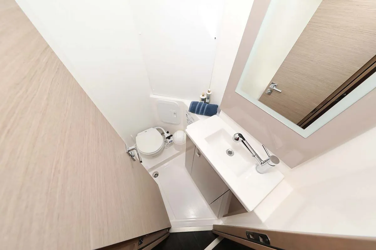 Head on Canopus, a Fountaine Pajot Lucia 40 catamaran at Murter, Croatia