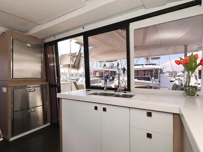 Galley of Canopus, a Fountaine Pajot Lucia 40 catamaran at Murter, Croatia
