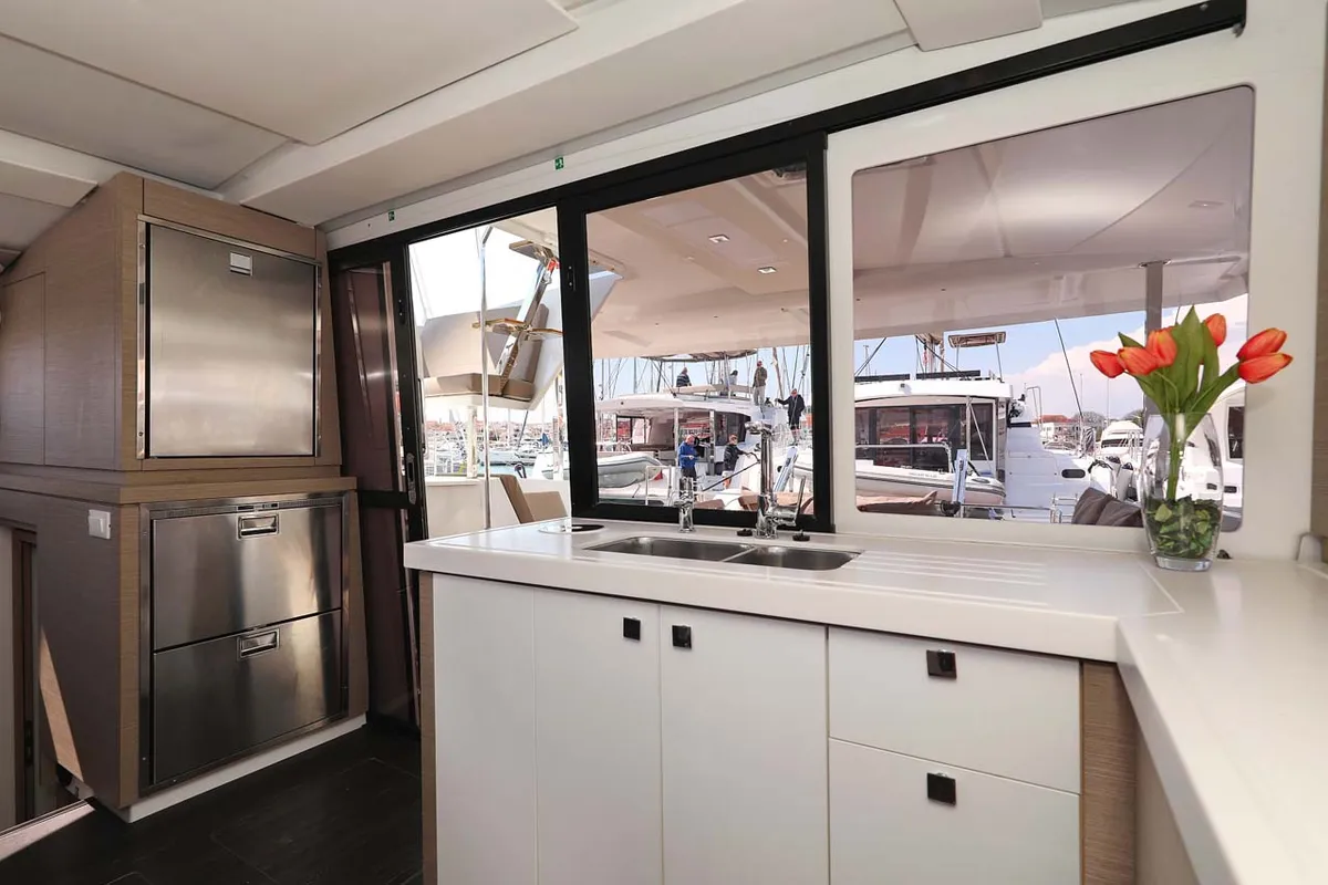 Galley of Canopus, a Fountaine Pajot Lucia 40 catamaran at Murter, Croatia