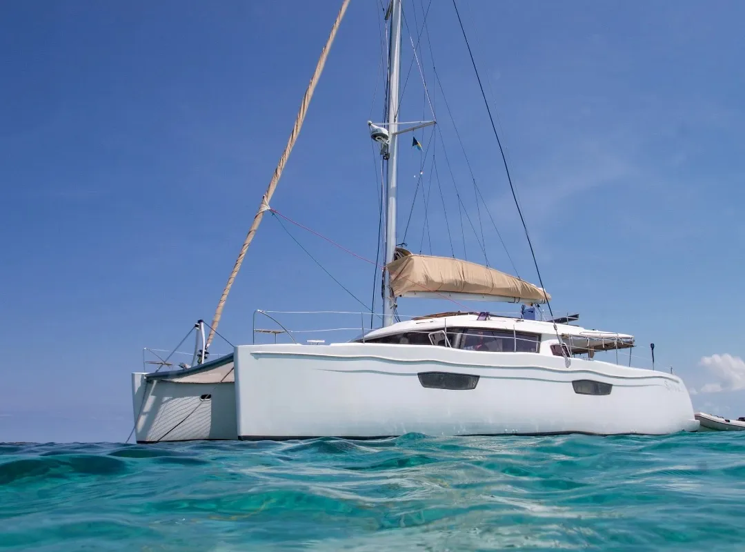 Exterior view of Purpose, a Fountaine Pajot Saba 50 catamaran at Papeete, France