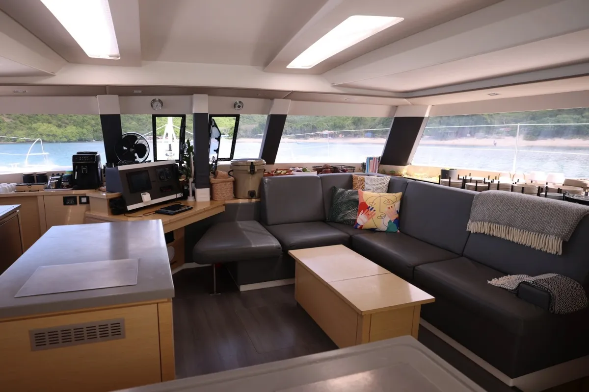Salon of Purpose, a Fountaine Pajot Saba 50 catamaran at Papeete, France