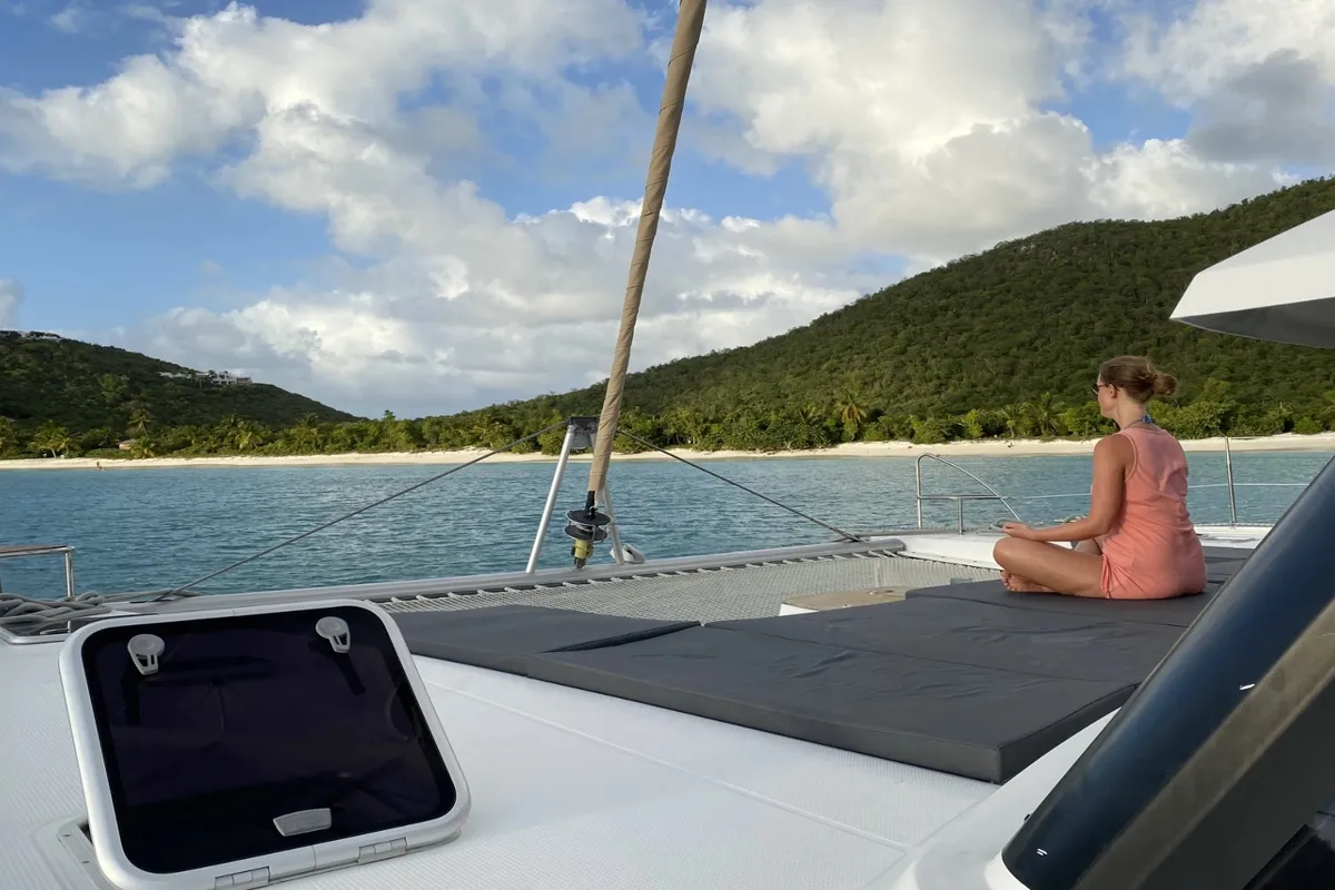 Deck of Purpose, a Fountaine Pajot Saba 50 catamaran at Papeete, France