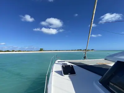 Deck of Purpose, a Fountaine Pajot Saba 50 catamaran at Papeete, France