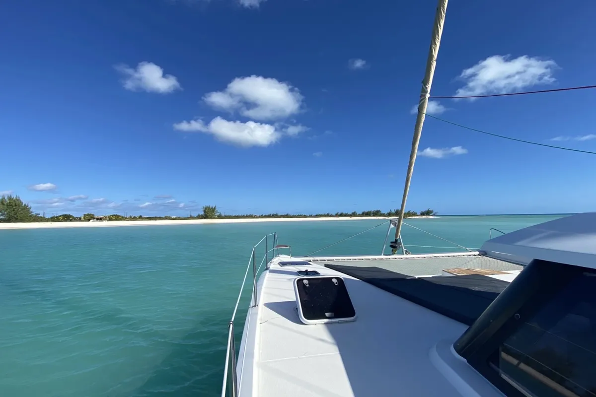 Deck of Purpose, a Fountaine Pajot Saba 50 catamaran at Papeete, France