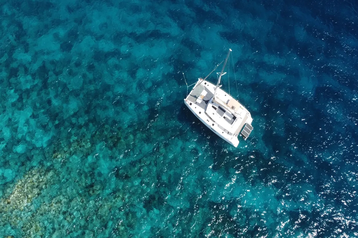 Exterior view of Purpose, a Fountaine Pajot Saba 50 catamaran at Papeete, France