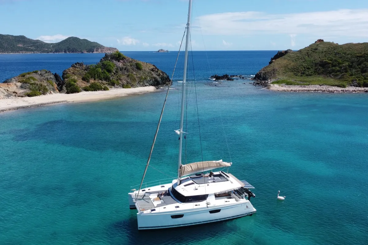 Exterior view of Purpose, a Fountaine Pajot Saba 50 catamaran at Papeete, France