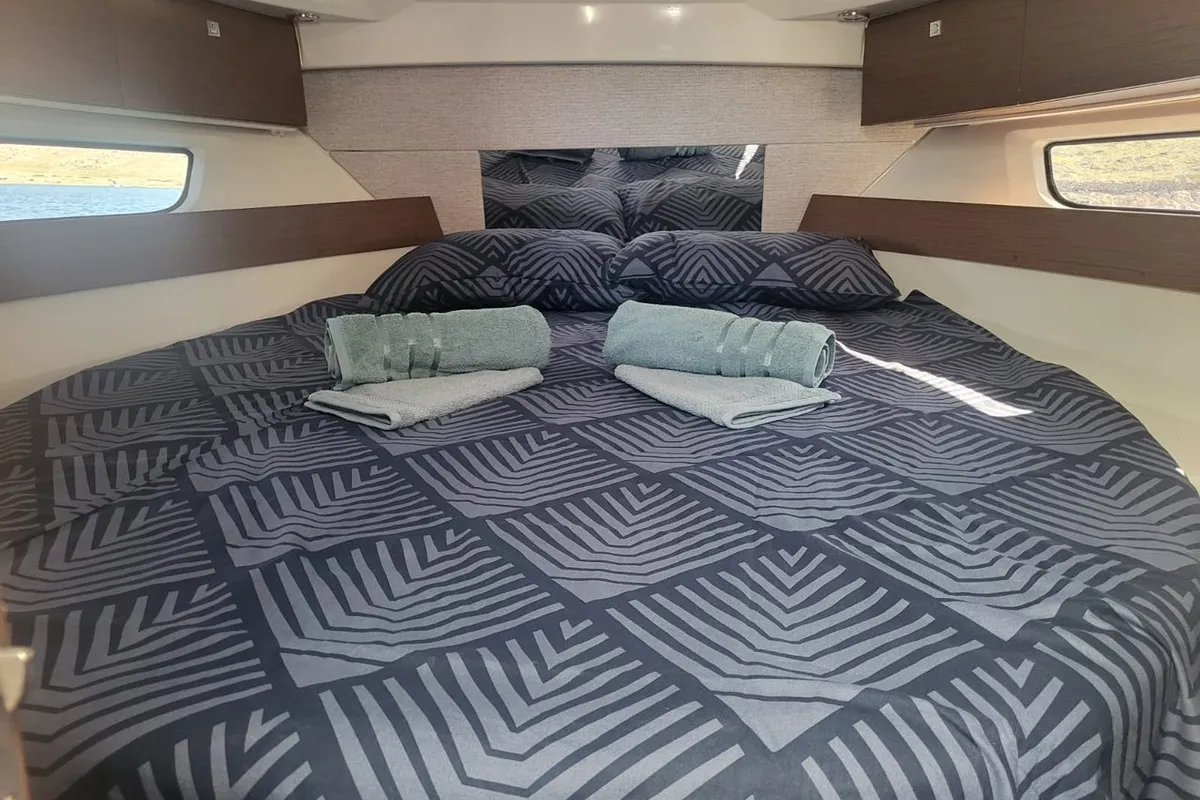 Cabin on Whiskey, a Jeanneau Merry Fisher 895 motorboat at Novi Vinodolski, Croatia