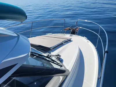 Deck of Whiskey, a Jeanneau Merry Fisher 895 motorboat at Novi Vinodolski, Croatia