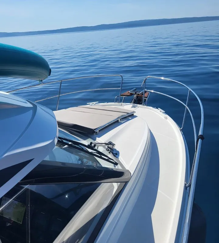 Deck of Whiskey, a Jeanneau Merry Fisher 895 motorboat at Novi Vinodolski, Croatia