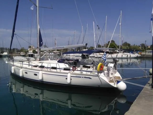 Exterior view of Sissi, a Bavaria 51 Cruiser sailboat at Kontokali, Greece