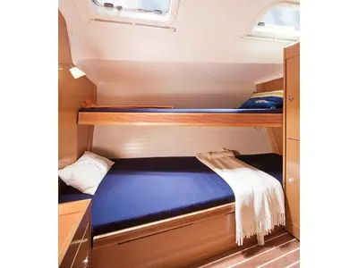 Cabin on Sissi, a Bavaria 51 Cruiser sailboat at Kontokali, Greece