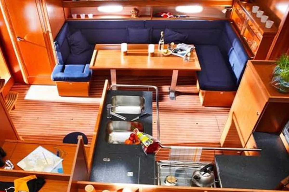 Salon of Sissi, a Bavaria 51 Cruiser sailboat at Kontokali, Greece