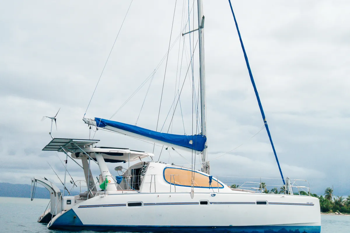 Exterior view of One Love, a Leopard 40 catamaran at San Blas, Panama