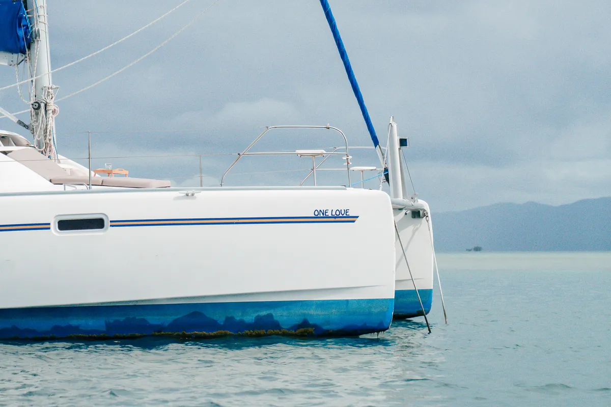 Exterior view of One Love, a Leopard 40 catamaran at San Blas, Panama