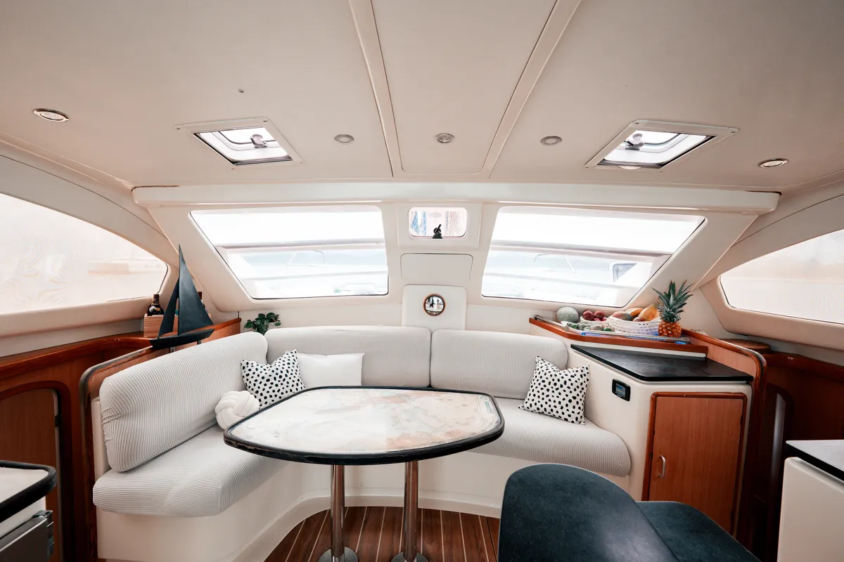 Salon of One Love, a Leopard 40 catamaran at San Blas, Panama