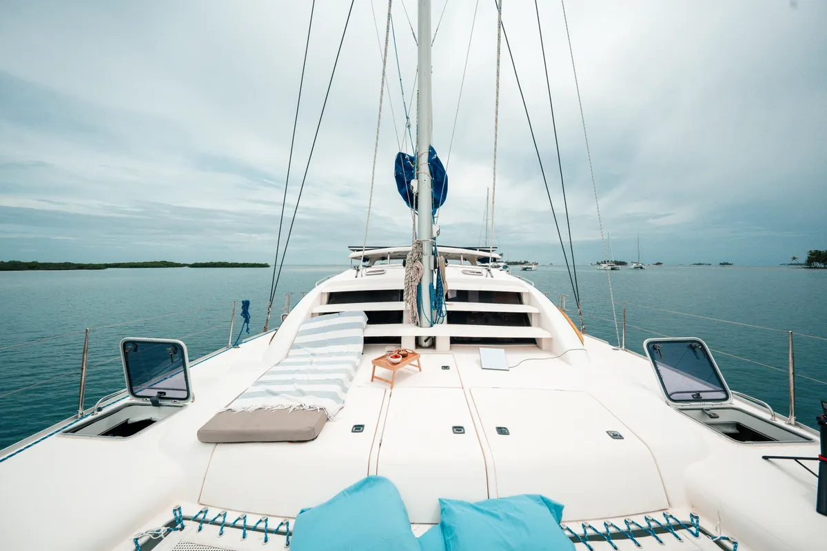 Deck of One Love, a Leopard 40 catamaran at San Blas, Panama