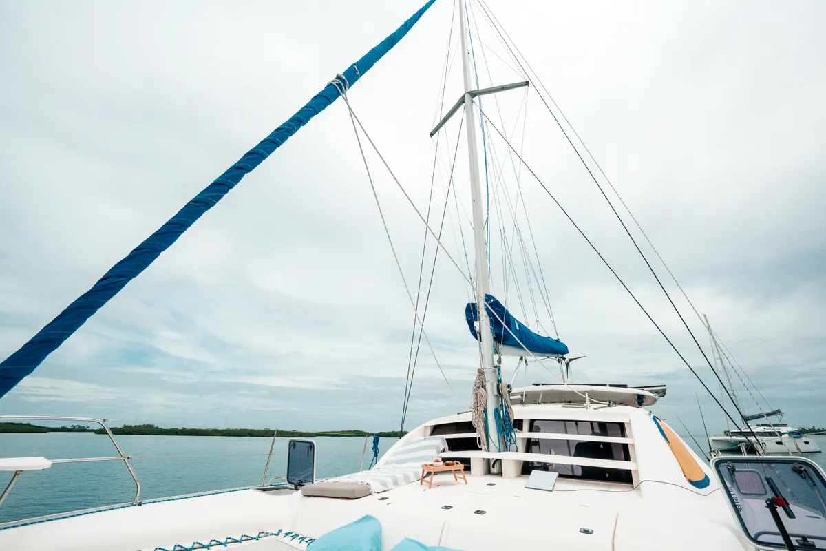 Exterior view of One Love, a Leopard 40 catamaran at San Blas, Panama