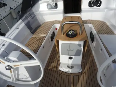 Cockpit of Reina, a Elan 444 Impression sailboat at Grad Pula, Croatia