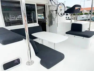 Cockpit of Candy, a Lagoon 40 catamaran at Split, Croatia