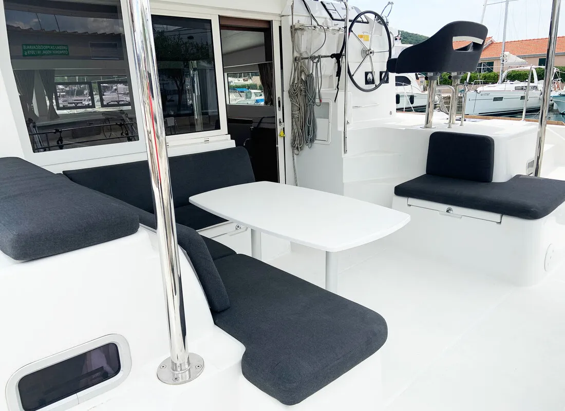 Cockpit of Candy, a Lagoon 40 catamaran at Split, Croatia