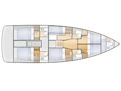 Floor plan of DESIRE, a Jeanneau Sun Loft 47 sailboat at Parikia, Greece