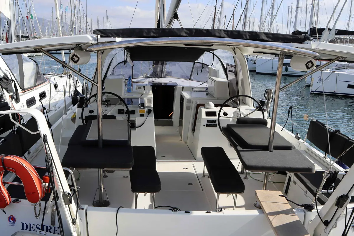DESIRE, a Jeanneau Sun Loft 47 sailboat at Parikia, Greece