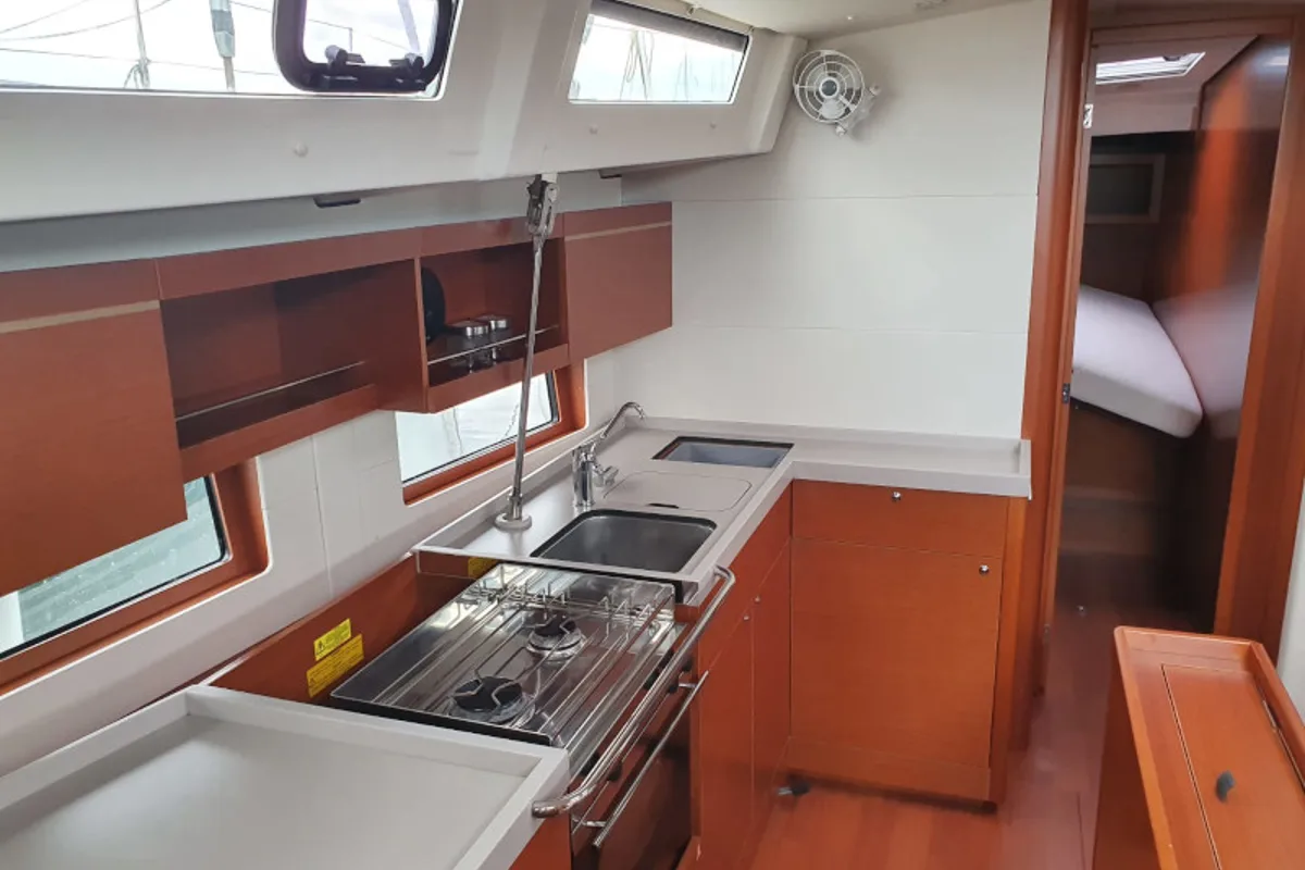 Galley of Alice, a Beneteau Oceanis 46.1 sailboat at Cannigione, Italy