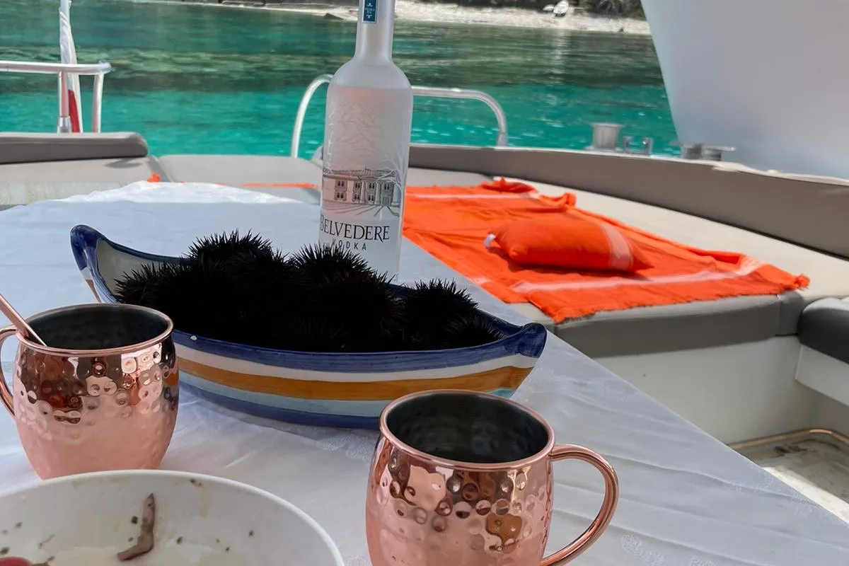 Deck of Premium, a Gulet Mangusta 65 motor yacht at Salerno, Italy