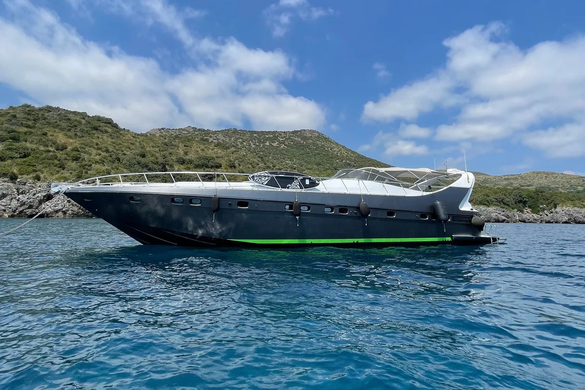 Exterior view of Premium, a Gulet Mangusta 65 motor yacht at Salerno, Italy