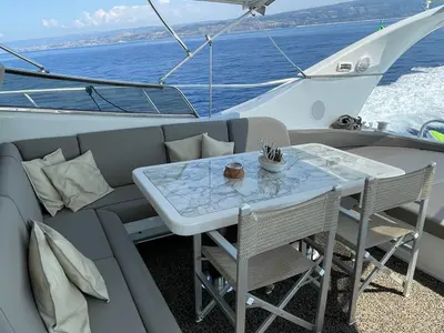 Deck of Premium, a Gulet Mangusta 65 motor yacht at Salerno, Italy