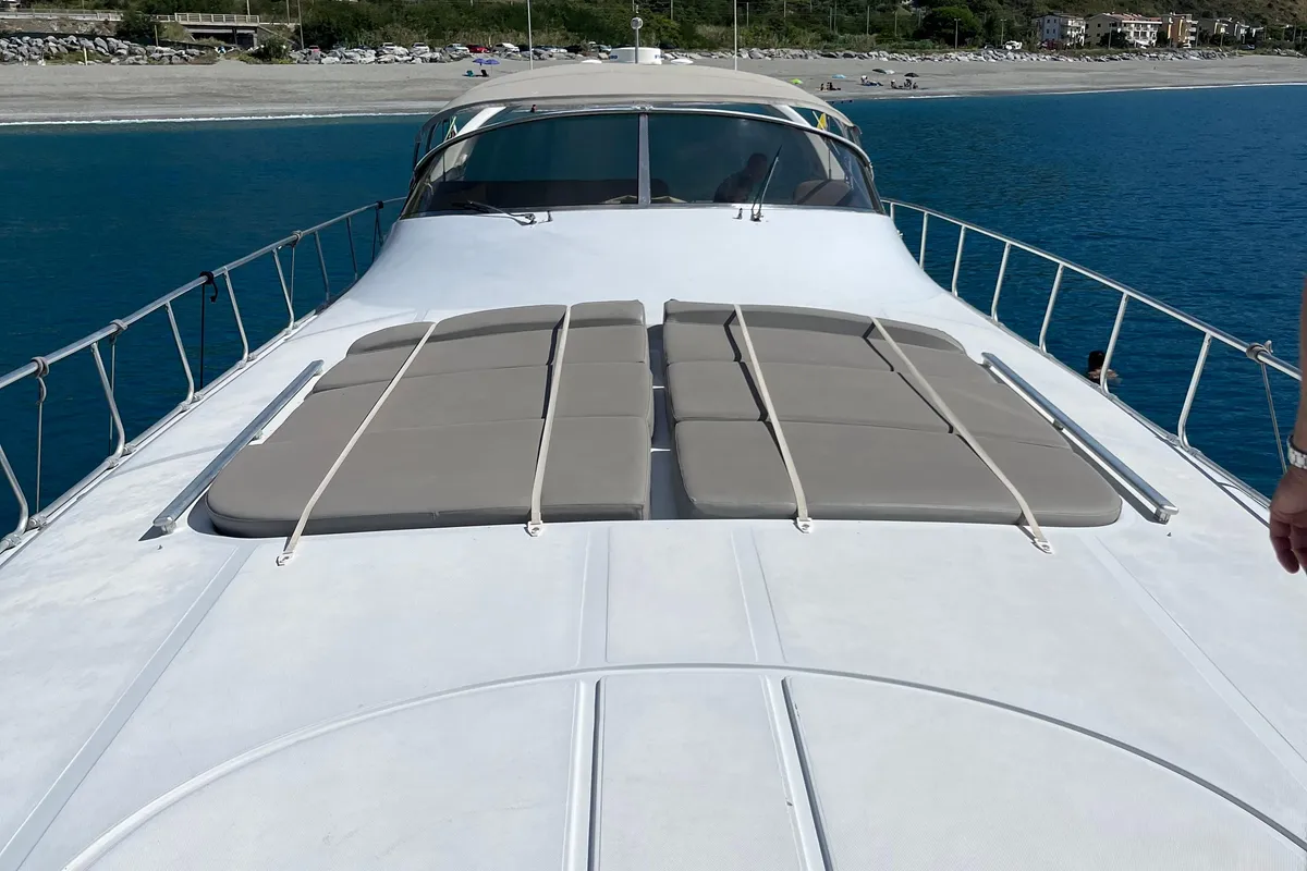 Deck of Premium, a Gulet Mangusta 65 motor yacht at Salerno, Italy