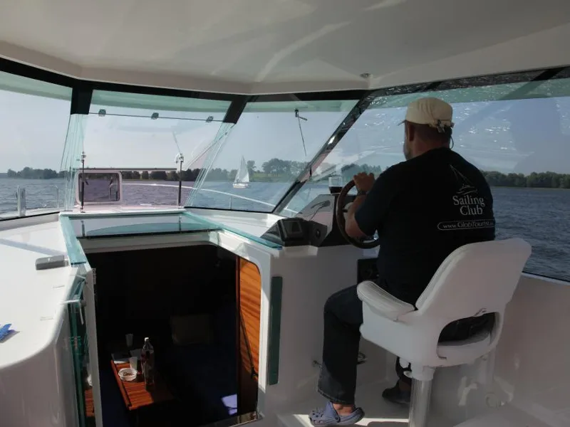Cockpit of Nautika 1000, a Delphia Yachts Nautika 1000 motorboat at Wilkasy, Poland
