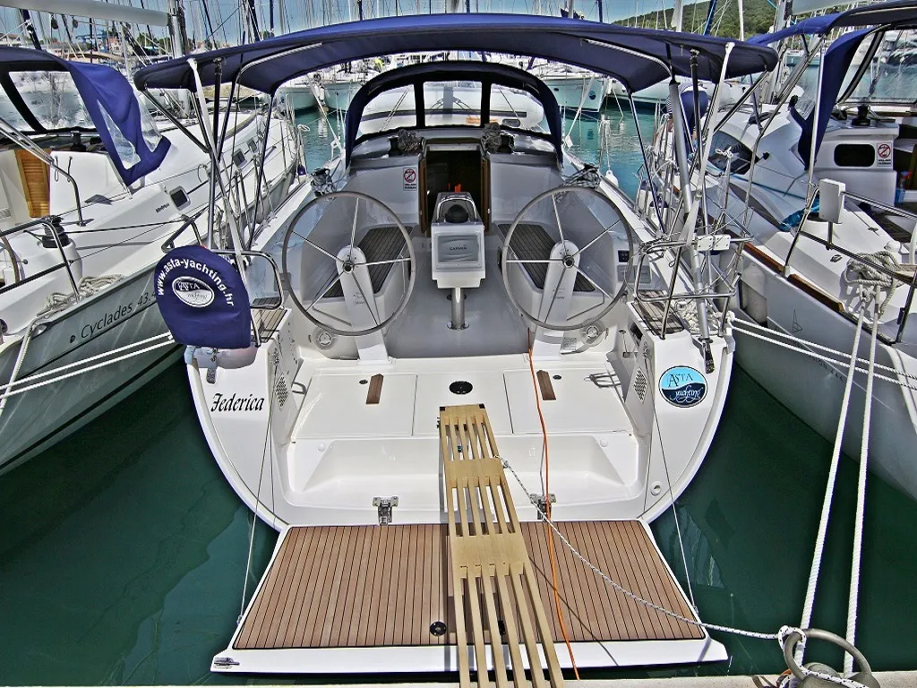Cockpit of Federica, a Bavaria Cruiser 41 sailboat at Sukošan, Croatia