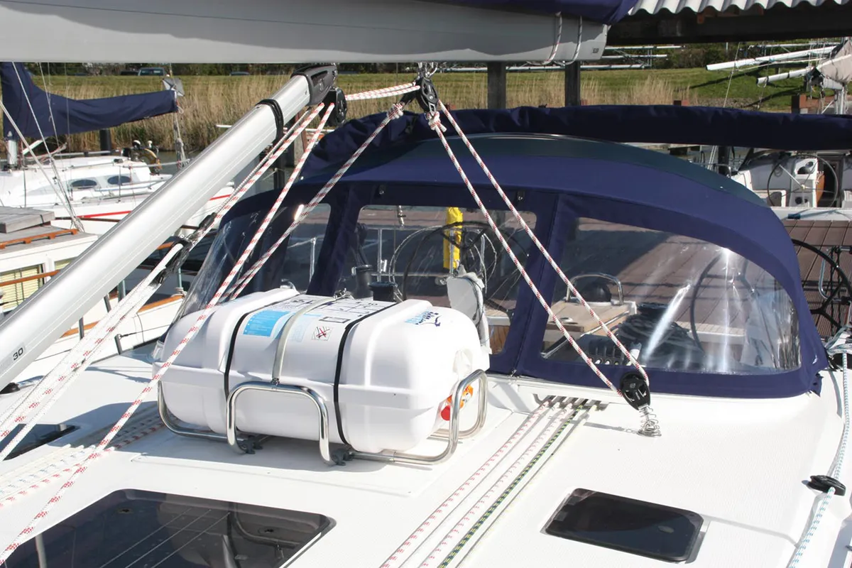 Deck of Bella Donna, a Bavaria Cruiser 46 sailboat at Lelystad, Netherlands