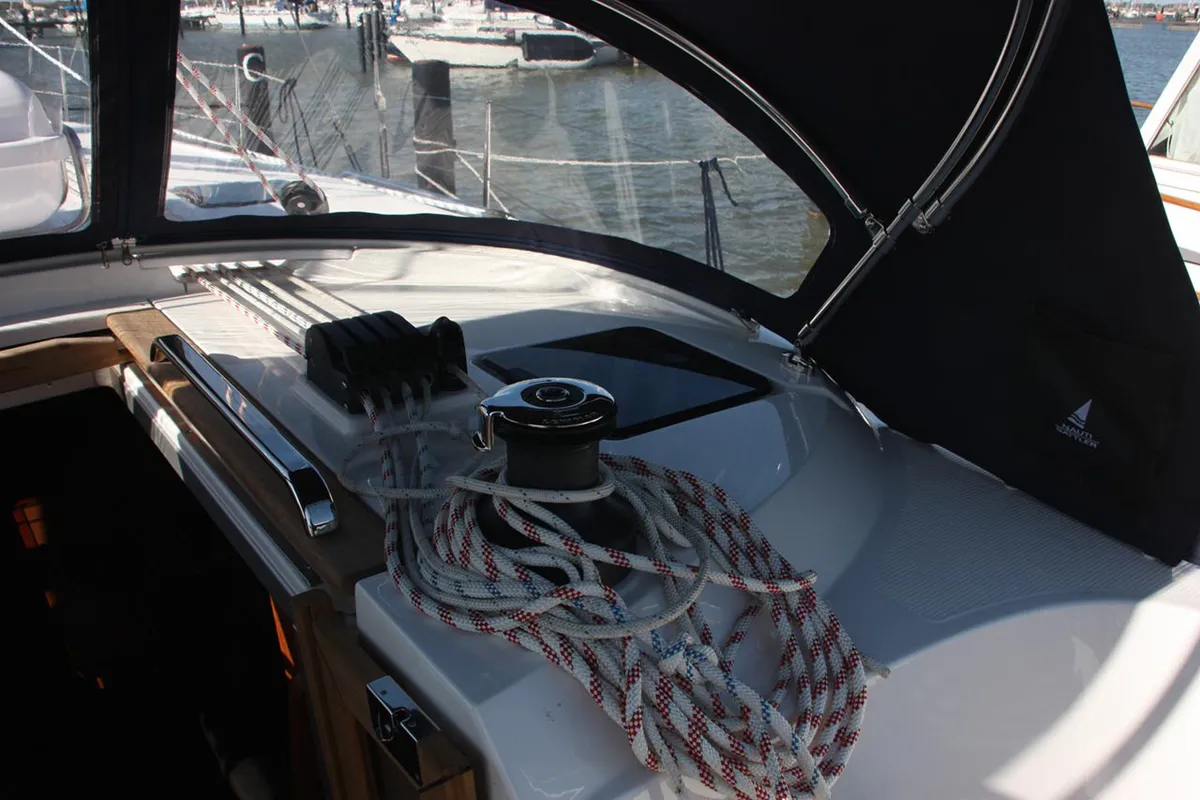 Cockpit of Bella Donna, a Bavaria Cruiser 46 sailboat at Lelystad, Netherlands