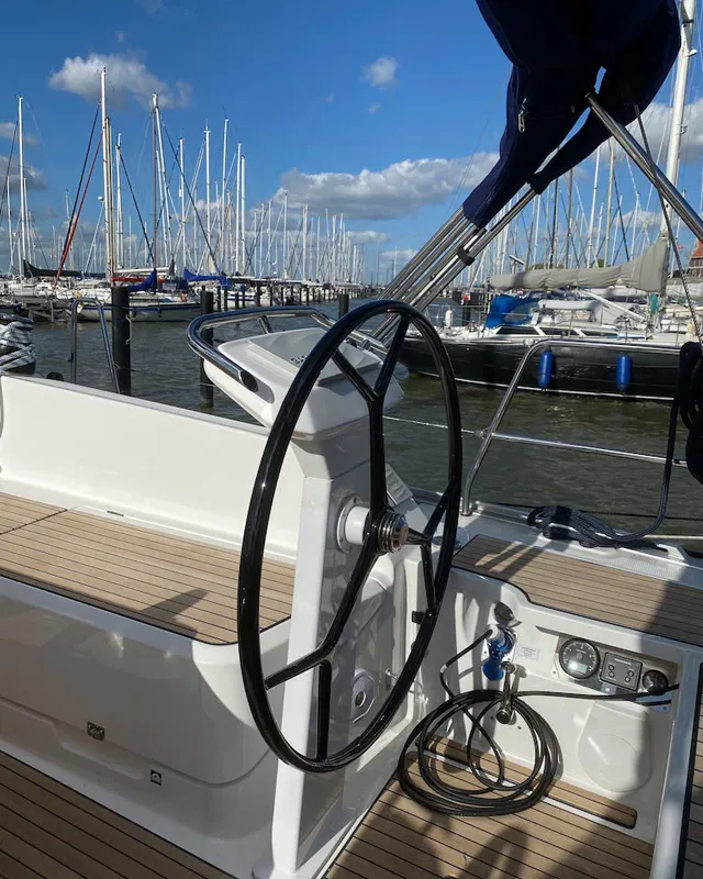 Cockpit of Bella Donna, a Bavaria Cruiser 46 sailboat at Lelystad, Netherlands