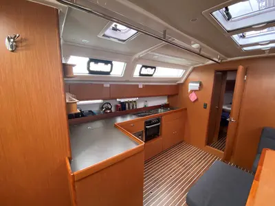 Galley of Bella Donna, a Bavaria Cruiser 46 sailboat at Lelystad, Netherlands