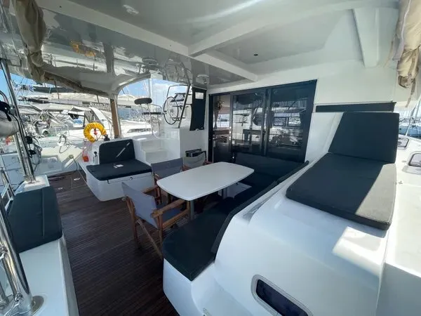Deck of Art of Liberty, a Lagoon 42 catamaran at Municipal Unit of Rhodes, Greece