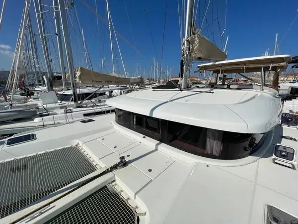 Exterior view of Art of Liberty, a Lagoon 42 catamaran at Municipal Unit of Rhodes, Greece