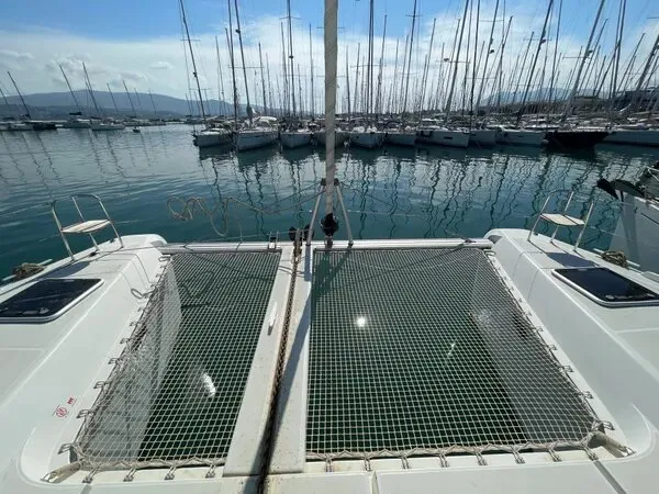 Exterior view of Art of Liberty, a Lagoon 42 catamaran at Municipal Unit of Rhodes, Greece