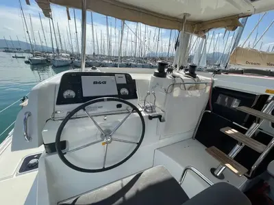 Cockpit of Art of Liberty, a Lagoon 42 catamaran at Municipal Unit of Rhodes, Greece
