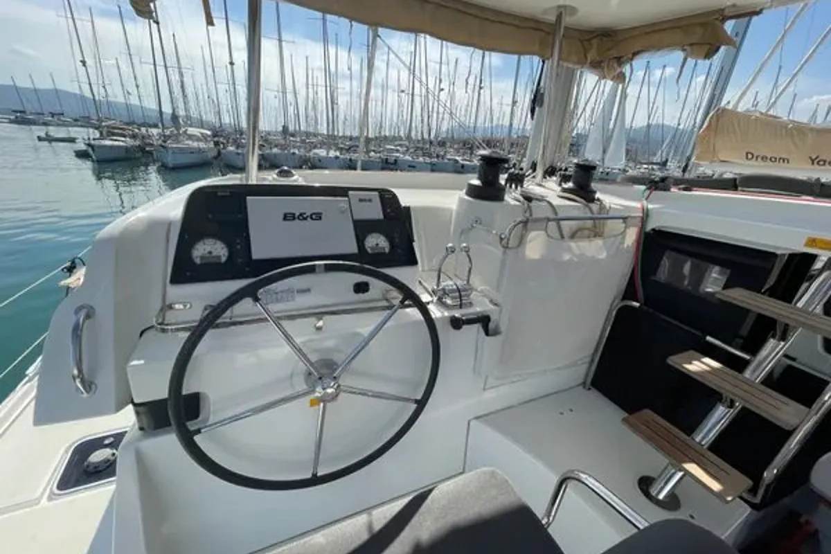 Cockpit of Art of Liberty, a Lagoon 42 catamaran at Municipal Unit of Rhodes, Greece